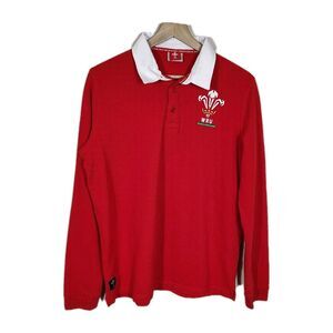 Macron Wales Rugby Long Sleeve Polo Shirt XL WRU Red Embroidered Welsh Union